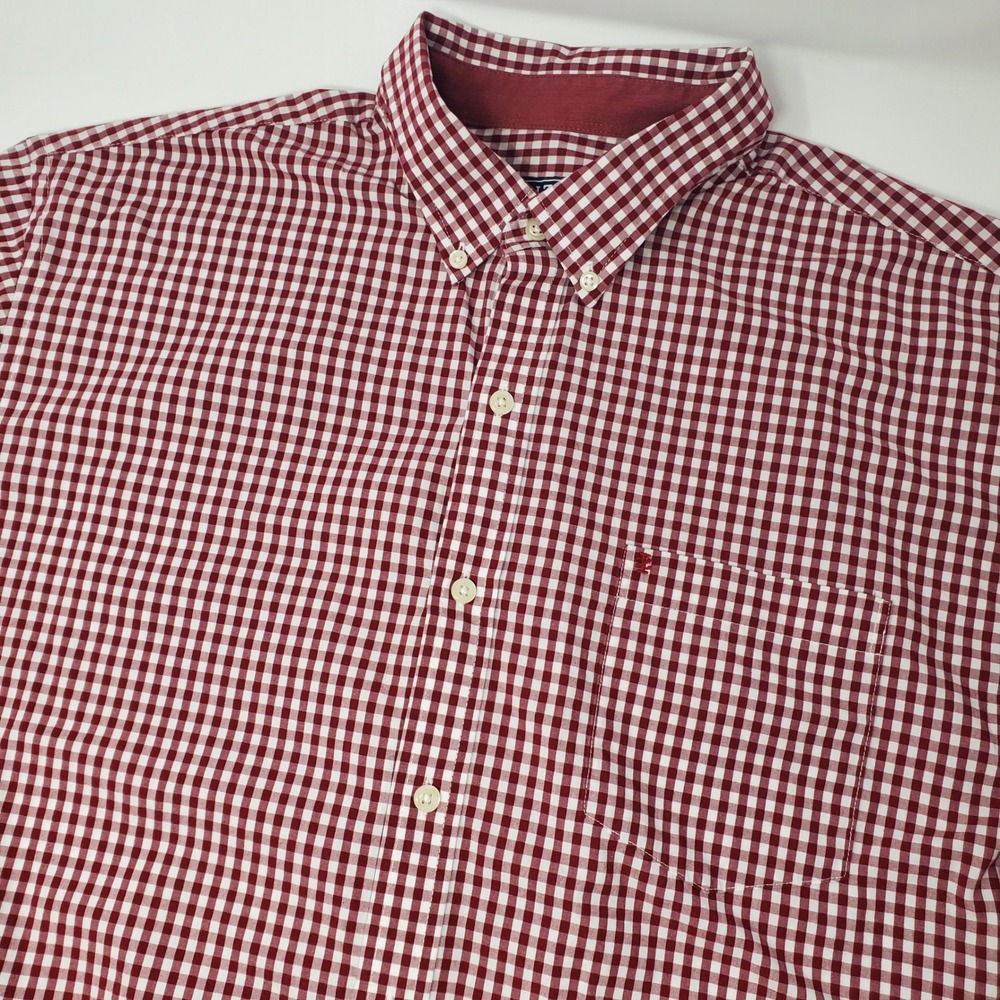 IZOD Button Down Shirt Mens XL Maroon Gingham Long Sleeve 45GW149